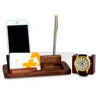 ست رومیزی چوبی جا موبایلی و ساعت